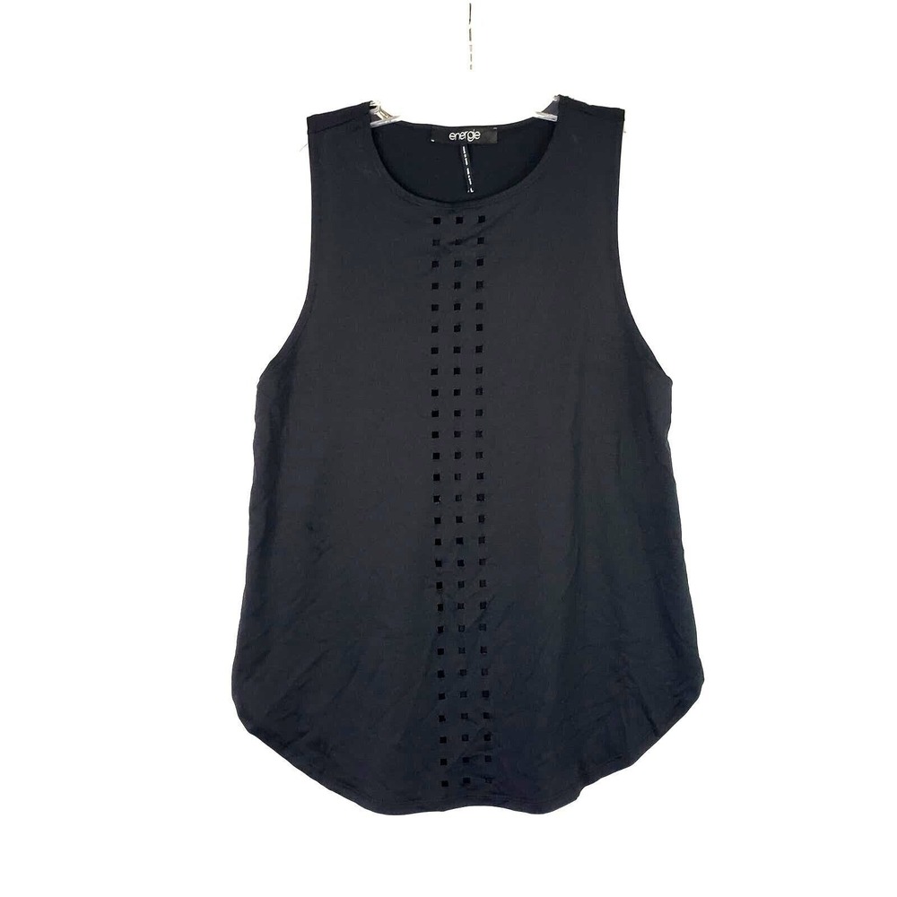 Energie Tank Top Sleeveless Laser Cutout Casual Black Shirt Workout Size L NWT
